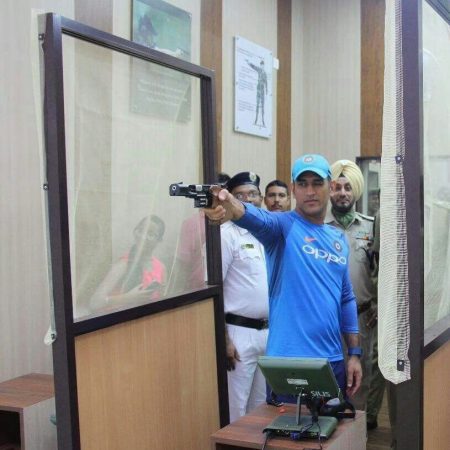 MS Dhoni transforms into a shooter as the CSK skipper fires bullets at a target – WATCH