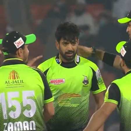 Haris Rauf, a Pakistan pacer, slaps a teammate on the field during a PSL match before hugging him later.