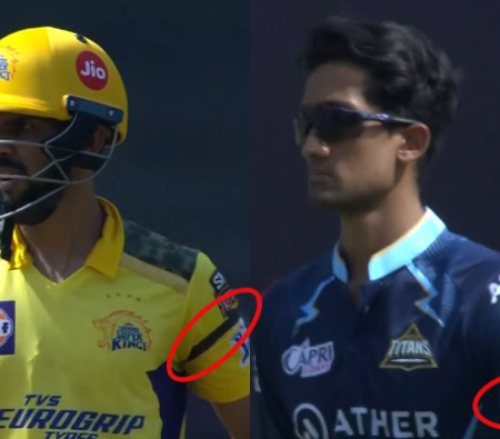 CSK and GT players wear black armbands in memory of Andrew Symonds.