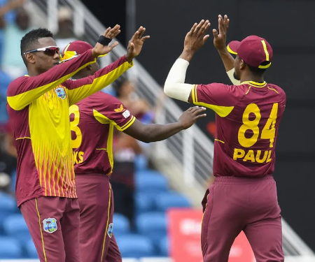 West Indies fined 20% of match fees for slow over-rate in first T20I against India.