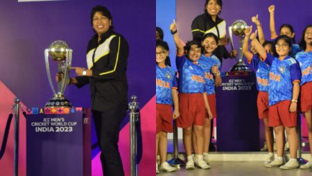 Jhulan Goswami encourages supporters to support the Indian team on their ODI World Cup trophy tour.