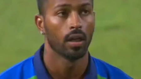 Hardik Pandya breaks down during the national anthem in the first T20I.