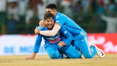 Kuldeep Yadav achieves the best stats by an Indian left-arm bowler against Pakistan in ODI history.
