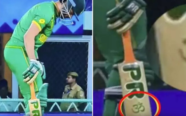 During the match against the Netherlands, Keshav Maharaj was seen sporting a ‘Om’ sign on his bat.