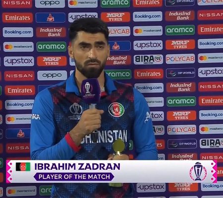 Ibrahim Zadran dedicates his POTM award to Afghan refugees forcibly relocated from Pakistan.