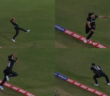 Trent Boult acrobatic long-off catch ends Bas de Leede’s innings