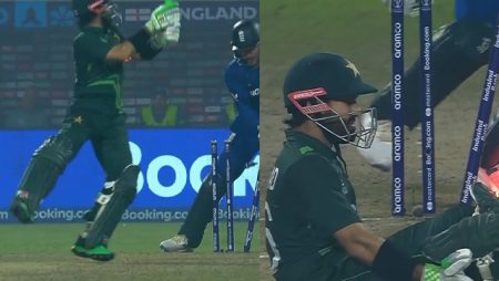Mohammad Rizwan fails to execute a ‘MS Dhoni’ as the ball slides between his legs