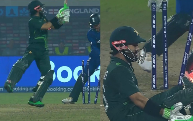 Mohammad Rizwan fails to execute a ‘MS Dhoni’ as the ball slides between his legs