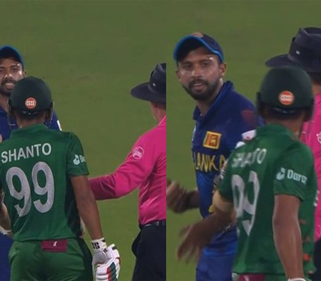 Samarawickrama engages in a verbal brawl with Shanto after Angelo Mathews’ timed out dismissal
