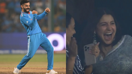 Anushka Sharma goes wild in the stands when Virat Kohli dismisses Scott Edwards with his bowling