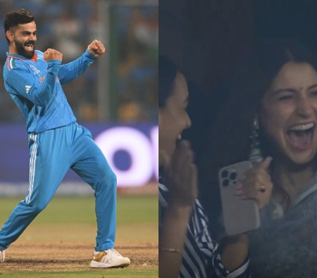 Anushka Sharma goes wild in the stands when Virat Kohli dismisses Scott Edwards with his bowling