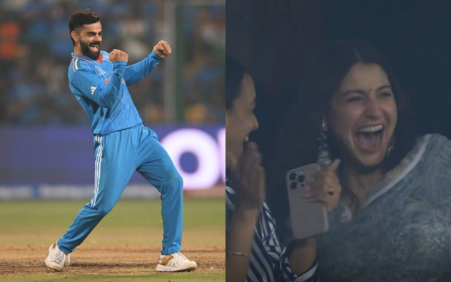 Anushka Sharma goes wild in the stands when Virat Kohli dismisses Scott Edwards with his bowling